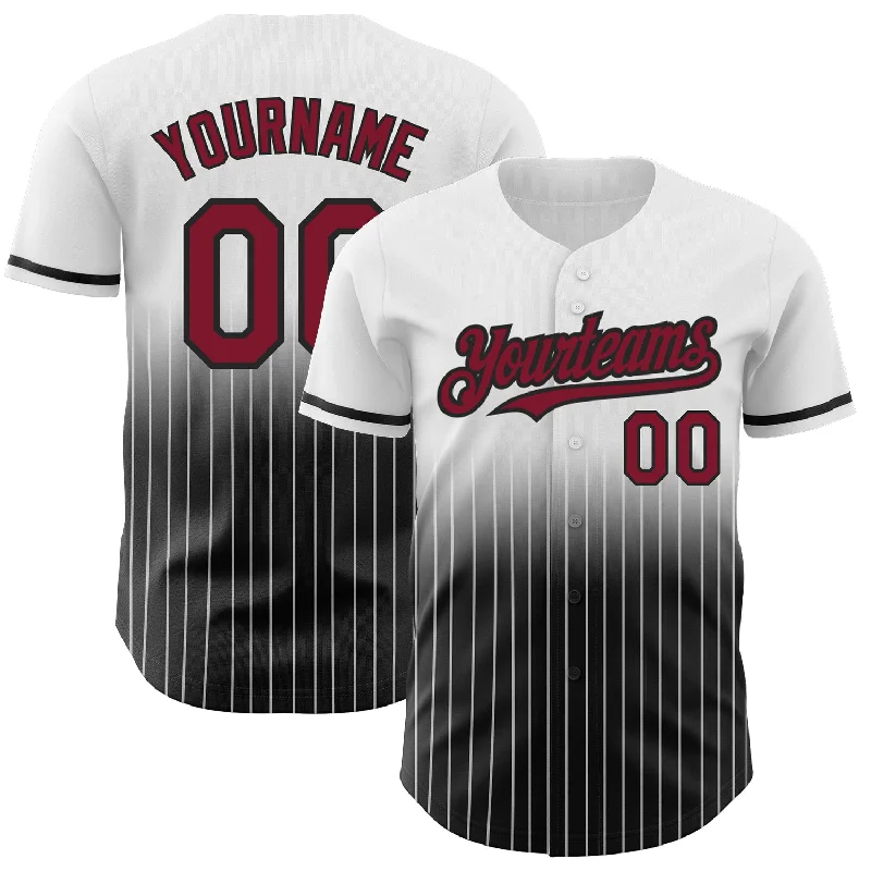 Baseball Jersey for Team Uniforms-Custom White Pinstripe Crimson-Black Authentic Fade Fashion Baseball Jersey