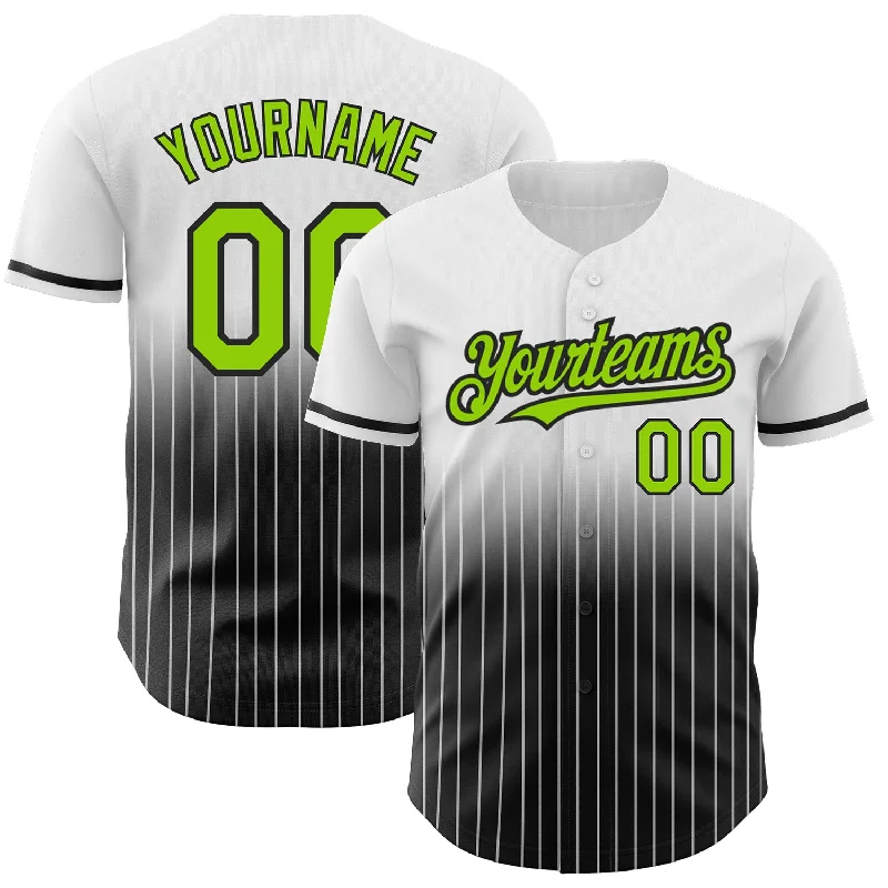 Baseball Jersey for Custom Logos-Custom White Pinstripe Neon Green-Black Authentic Fade Fashion Baseball Jersey