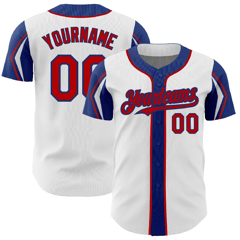 Baseball Jersey for Performance Fit-Custom White Red-Royal 3 Colors Arm Shapes Authentic Baseball Jersey