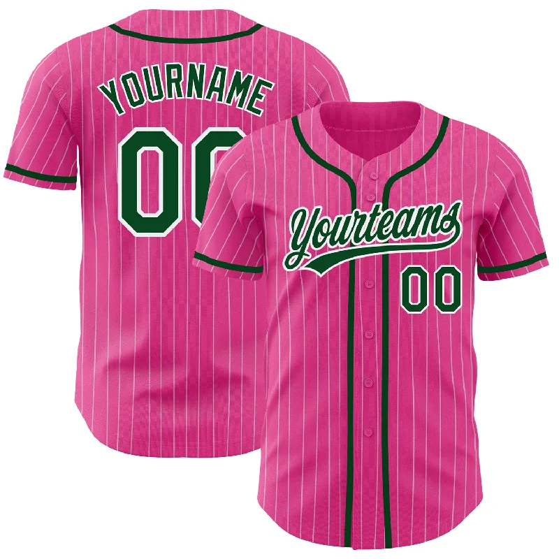 Baseball Jersey for Professional Team Jersey Design-Custom Pink White Pinstripe Green Authentic Baseball Jersey