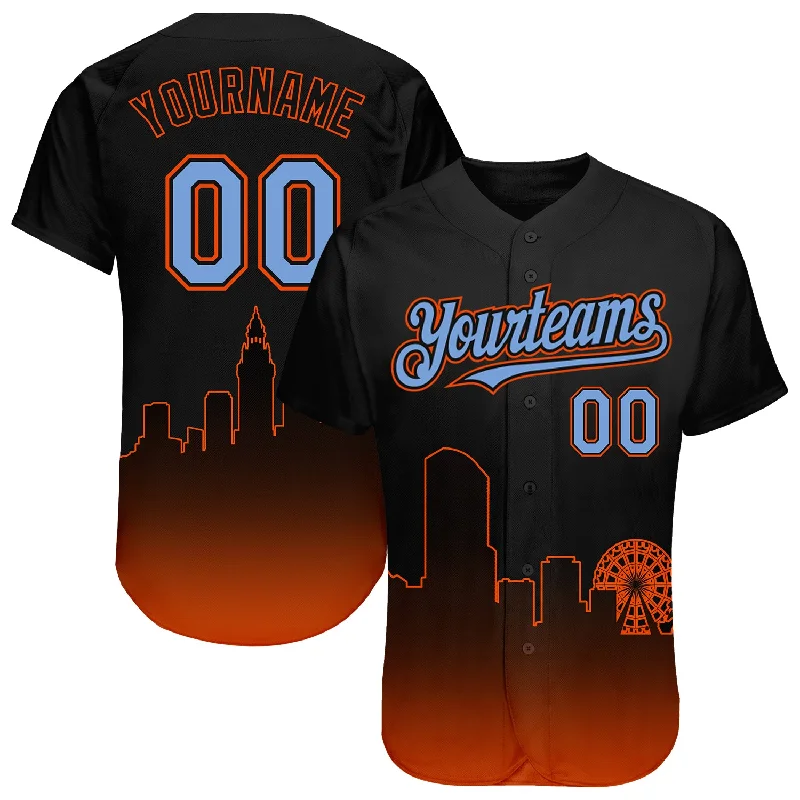 Baseball Jersey for Premium Game-Day Apparel-Custom Black Powder Blue-Orange 3D Miami City Edition Fade Fashion Authentic Baseball Jersey