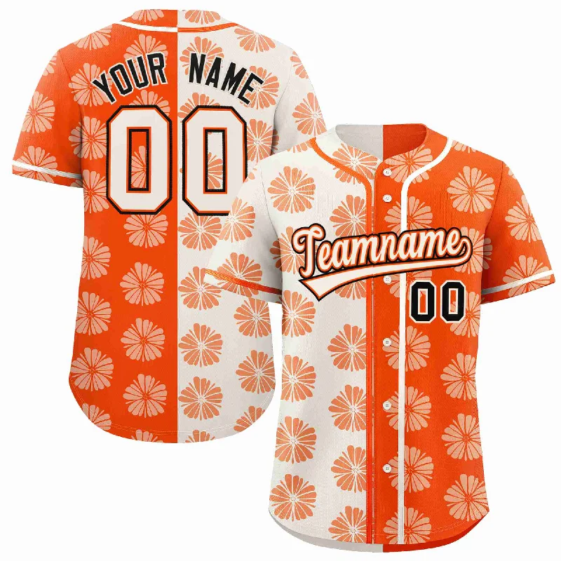 Baseball Jersey for Premium Quality Customization-Custom Cream Orange Split Fashion Flower Graffiti Pattern Authentic Baseball Jersey