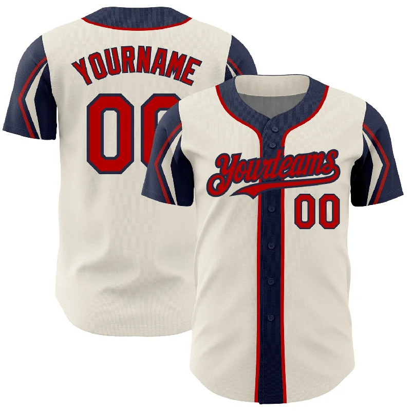 Baseball Jersey for Game Day-Custom Cream Red-Navy 3 Colors Arm Shapes Authentic Baseball Jersey