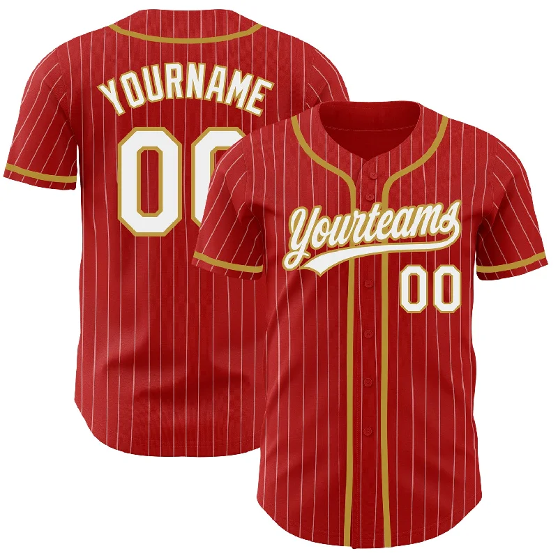 Baseball Jersey for Stylish Baseball Fan Gear-Custom Red White Pinstripe Old Gold Authentic Baseball Jersey