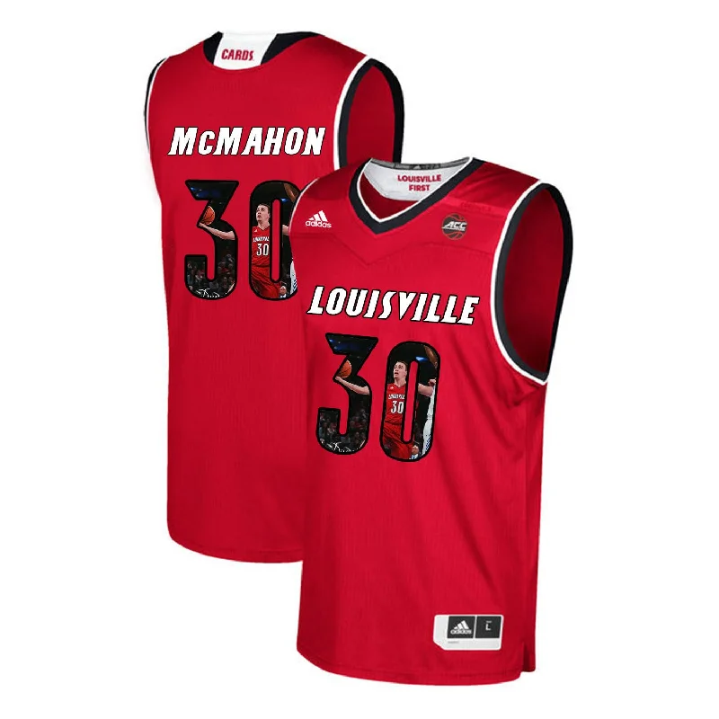 Basketball Jersey for Custom School Jerseys-Louisville Cardinals 30 Ryan McMahon Red With Portrait Print College Basketball Basketball Jersey