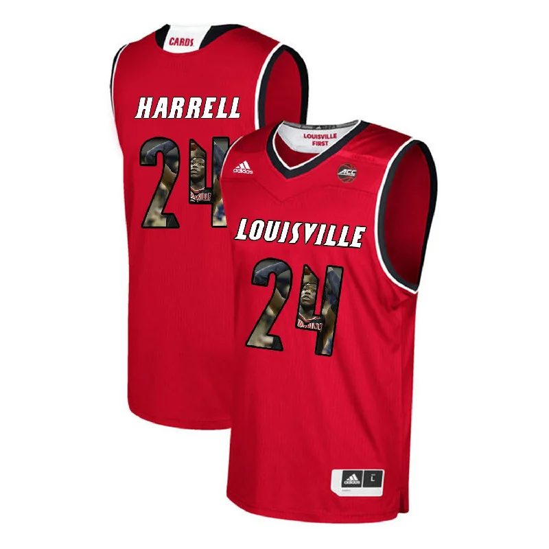 Basketball Jersey for High-School Basketball Players-Louisville Cardinals 24 Montrezl Harrell Red With Portrait Print College Basketball Basketball Jersey