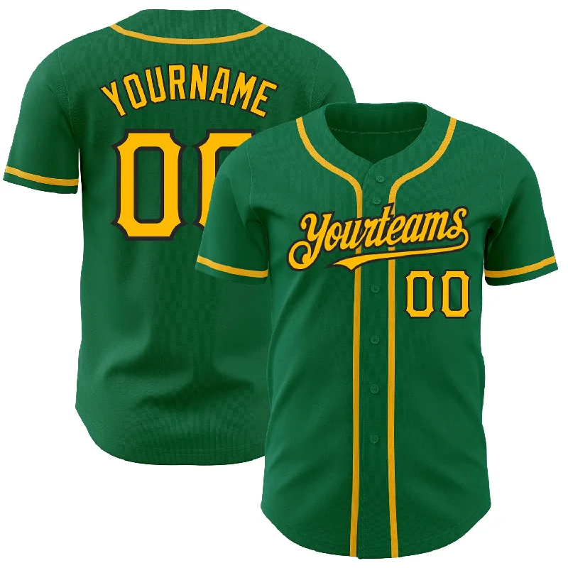 Baseball Jersey for Comfortable Cotton Fabric-Custom Kelly Green Gold-Black Authentic Baseball Jersey