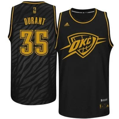 Basketball Jersey for Team Member Uniforms-Thunder 35 Durant Black Gold Lettering Basketball Jerseys