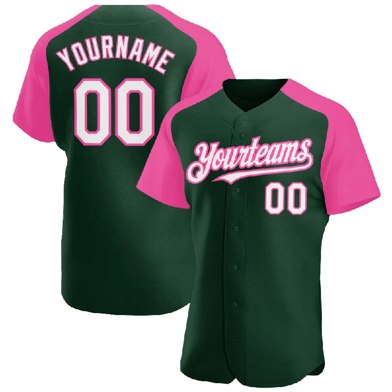 Baseball Jersey for Custom Names and Numbers-Custom Green White-Pink Authentic Raglan Sleeves Baseball Jersey