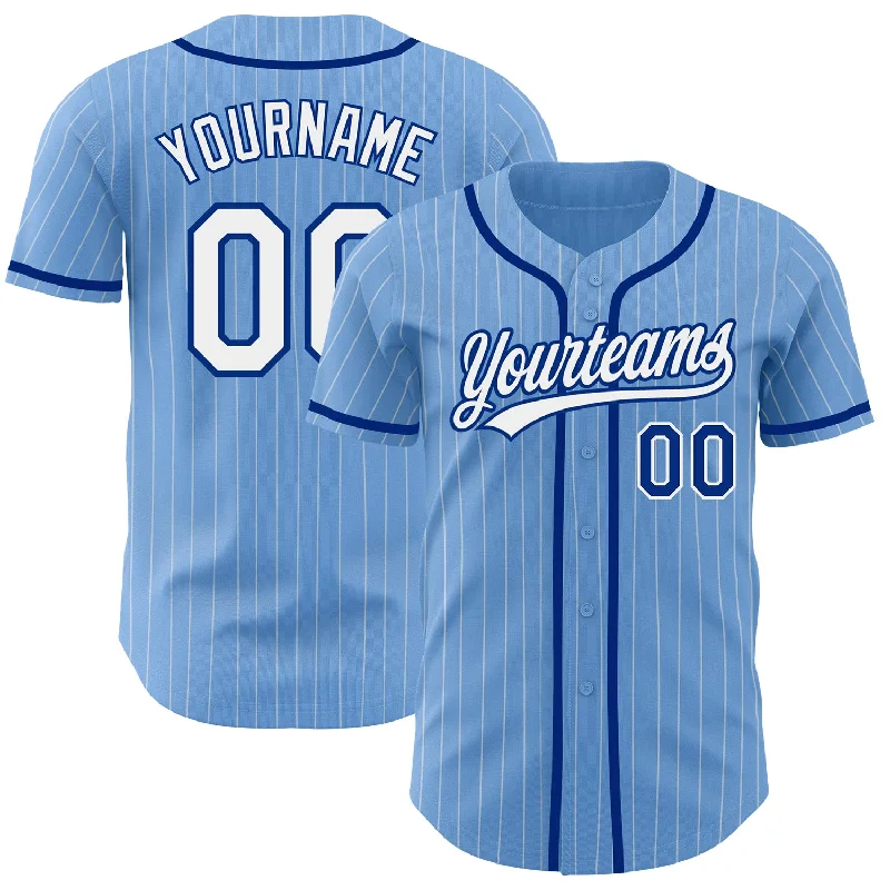 Baseball Jersey for Softball Player Designs-Custom Light Blue White Pinstripe Royal Authentic Baseball Jersey