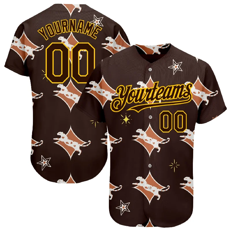 Baseball Jersey for Customized Jersey Fit-Custom Brown Yellow 3D Pattern Design Leopard Authentic Baseball Jersey