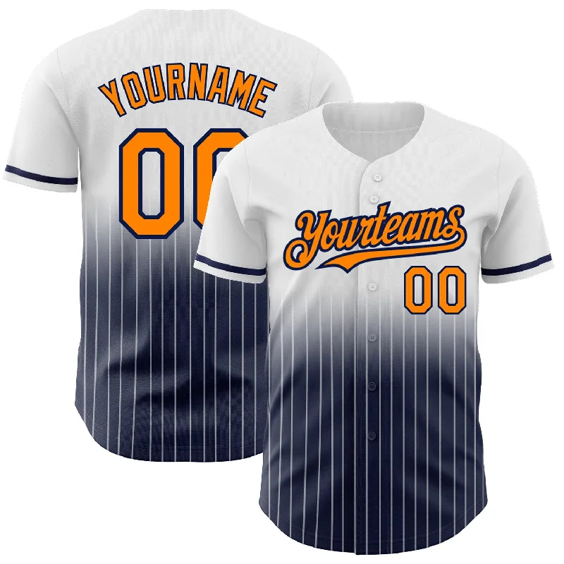 Baseball Jersey for Personalized Team Jerseys-Custom White Pinstripe Bay Orange-Navy Authentic Fade Fashion Baseball Jersey