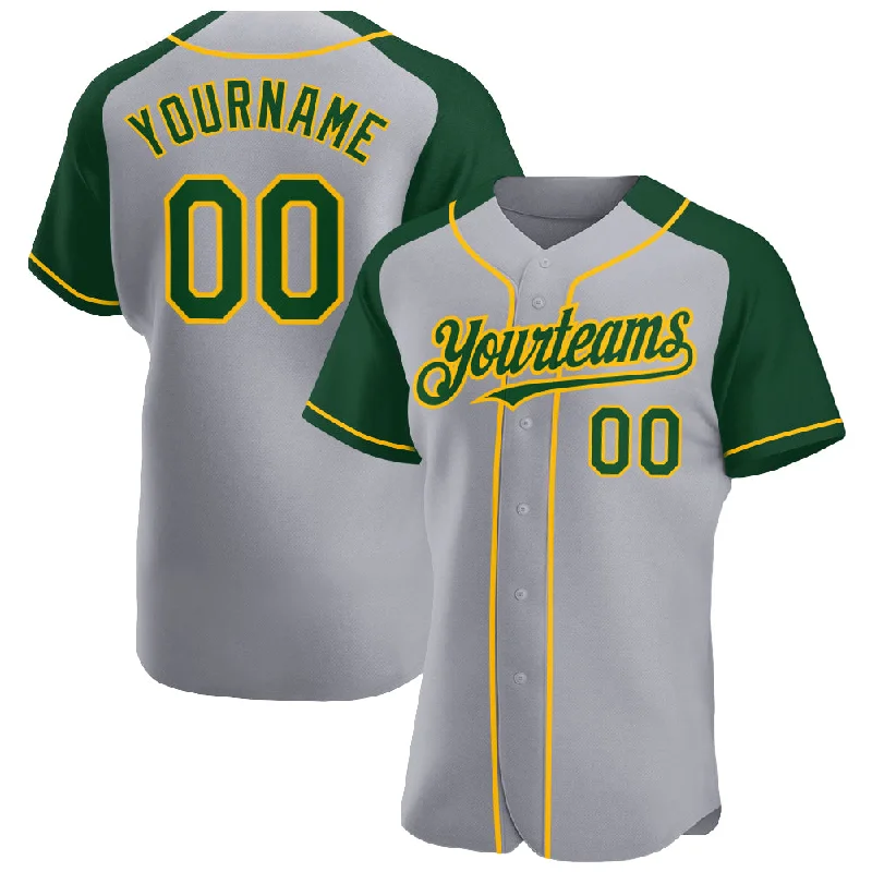 Baseball Jersey for Young Baseball Enthusiasts-Custom Gray Green-Gold Authentic Raglan Sleeves Baseball Jersey