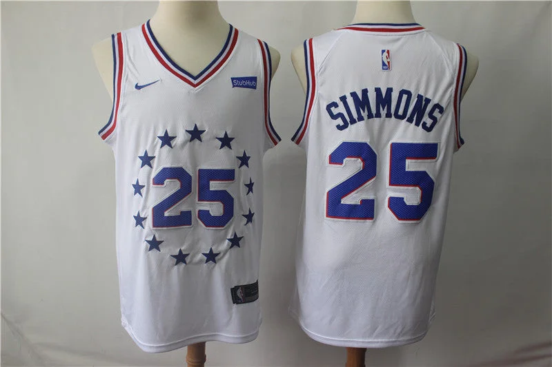 Basketball Jersey for School Spirit-76ers 25 Ben Simmons White 2018-19 Earned Edition Swingman Basketball Jersey