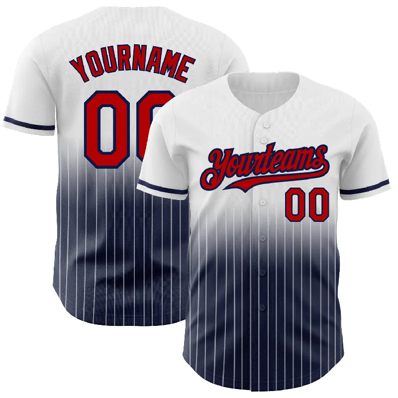 Baseball Jersey for Durable, Lightweight Material-Custom White Pinstripe Red-Navy Authentic Fade Fashion Baseball Jersey