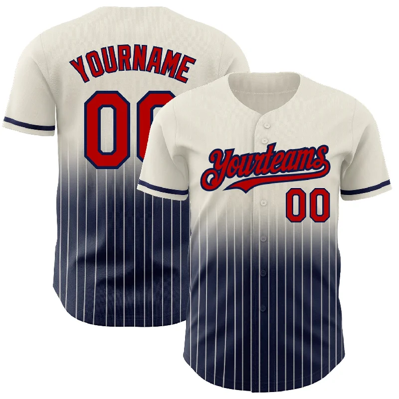 Baseball Jersey for Game Ready Uniforms-Custom Cream Pinstripe Red-Navy Authentic Fade Fashion Baseball Jersey