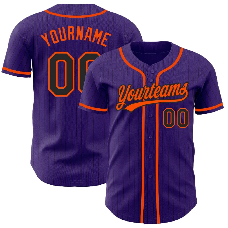 Baseball Jersey for Sports League Uniforms-Custom Purple Black Pinstripe Orange Authentic Baseball Jersey