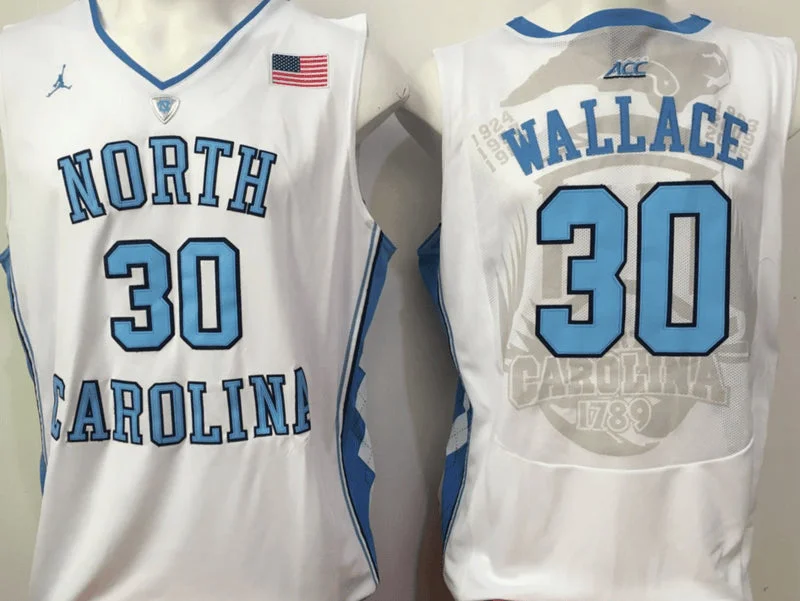 Basketball Jersey for School Teams-North Carolina Tar Heels 30 Rasheed Wallace White College Basketball Basketball Jersey