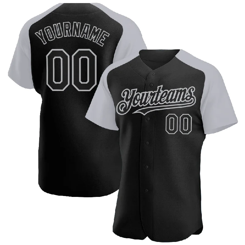 Baseball Jersey for Game Day Customization-Custom Black Gray Authentic Raglan Sleeves Baseball Jersey