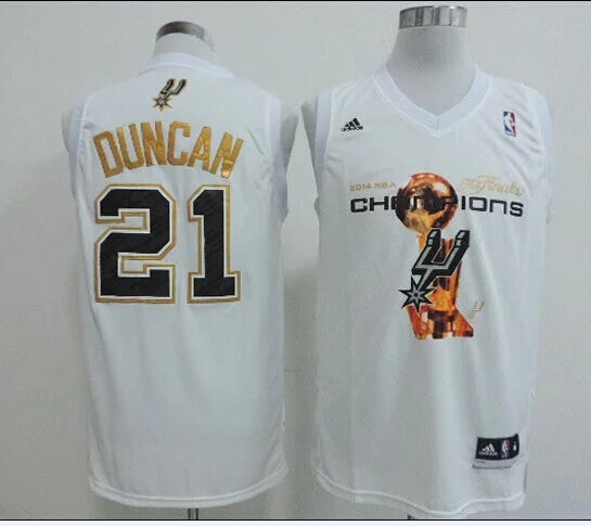 Basketball Jersey for Team Uniform Designs-Spurs 21 Duncan White 2014 Champions Basketball Jerseys