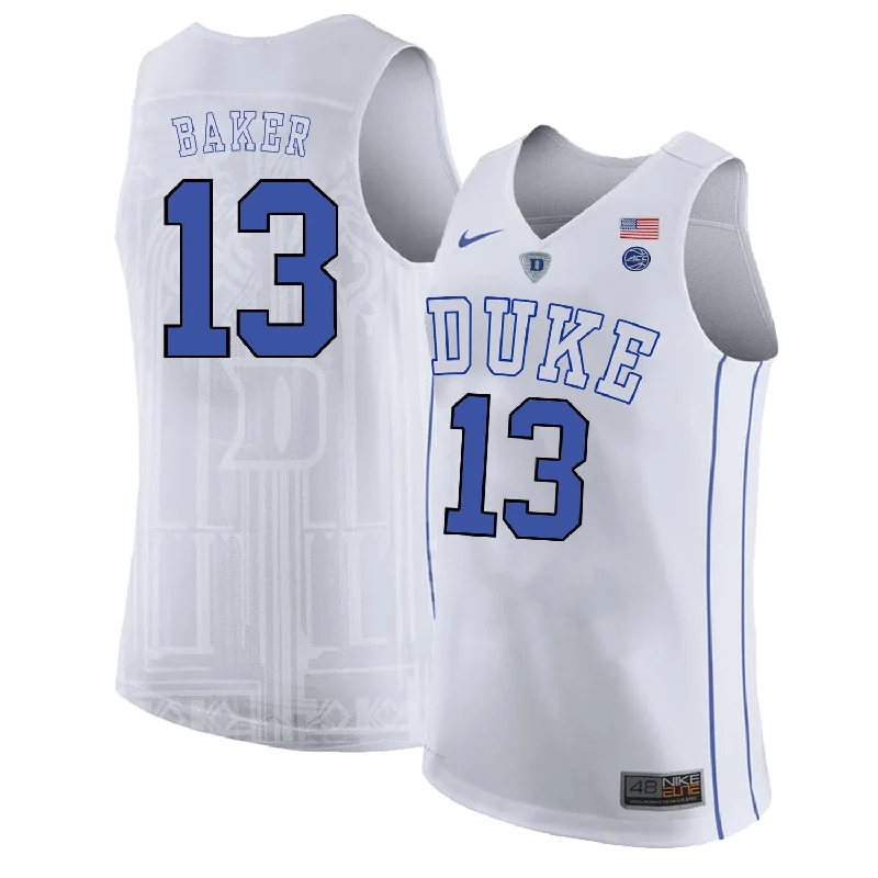 Basketball Jersey for Custom Player Names-Duke Blue Devils 13 Joey Baker White College Basketball Basketball Jersey