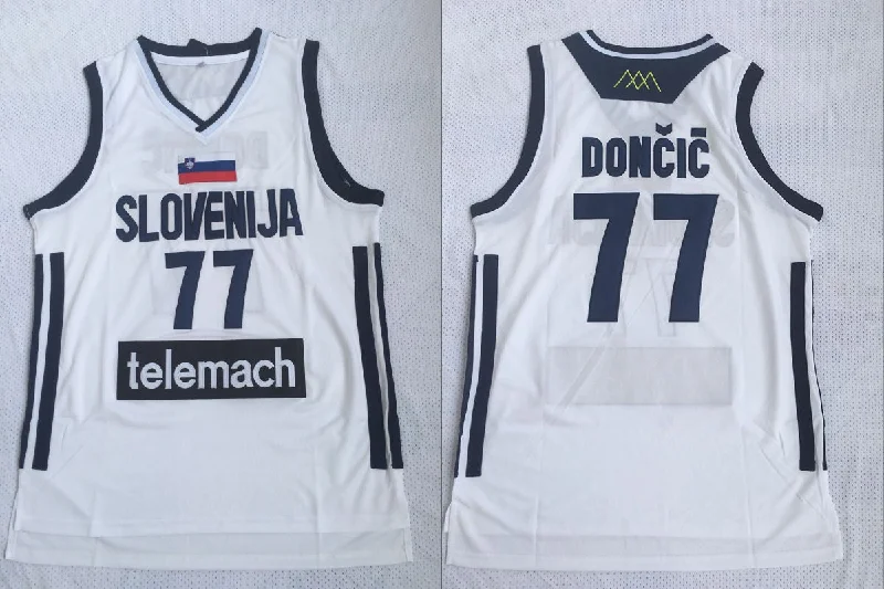 Basketball Jersey for Lightweight Material-Slovenija 77 Luka Doncic White National Basketball Basketball Jersey