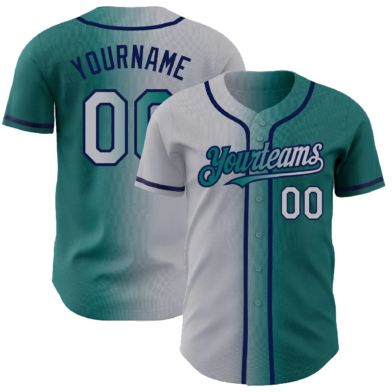 Baseball Jersey for High-Quality Soft Fabric-Custom Teal Gray-Navy Authentic Gradient Fashion Baseball Jersey