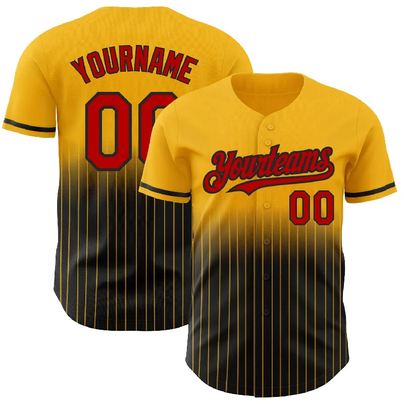 Baseball Jersey for Comfortable Everyday Wear-Custom Gold Pinstripe Red-Black Authentic Fade Fashion Baseball Jersey