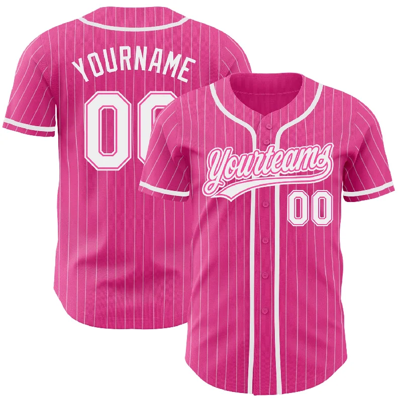 Baseball Jersey for Professional Custom Apparel-Custom Pink White Pinstripe White Authentic Baseball Jersey