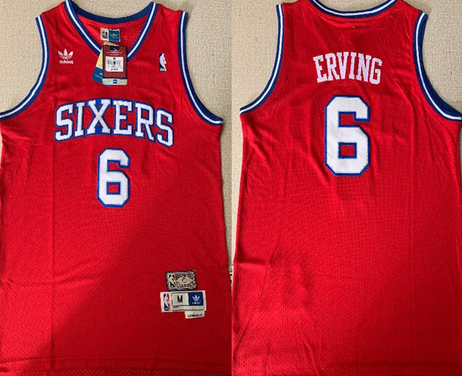 Basketball Jersey for Game-Ready Performance-76ers 6 Julius Erving Red Hardwood Classics Basketball Jersey