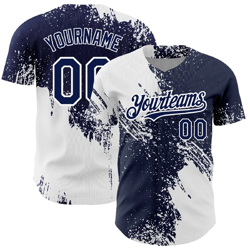 Baseball Jersey for Team Identity Apparel-Custom Navy White 3D Pattern Design Abstract Brush Stroke Authentic Baseball Jersey