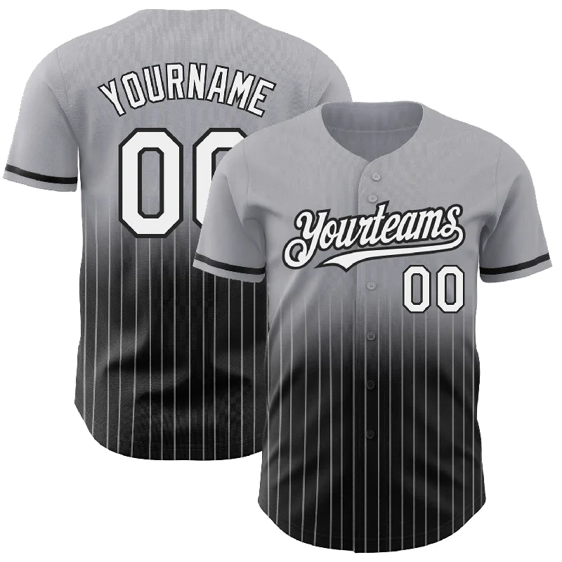 Baseball Jersey for High-Quality Fan Apparel-Custom Gray Pinstripe White-Black Authentic Fade Fashion Baseball Jersey