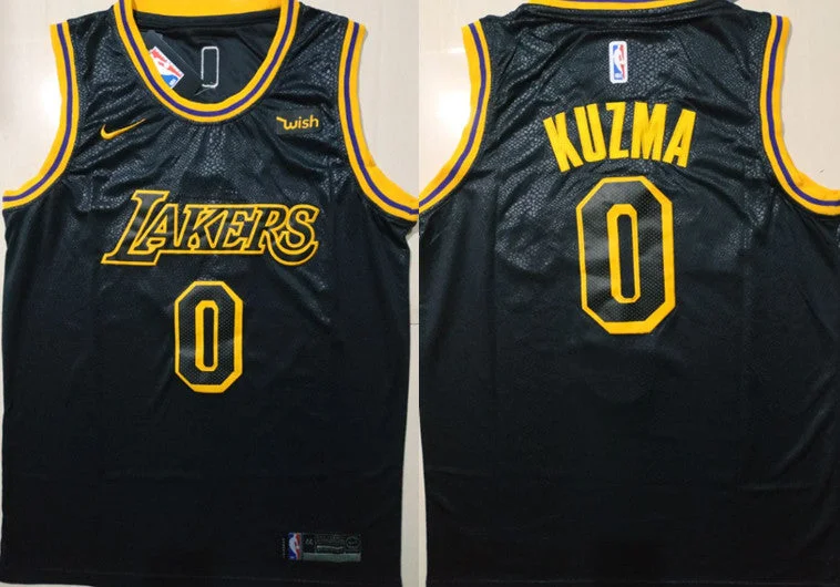 Basketball Jersey for Lightweight Design for Kids-Lakers 0 Kyle Kuzma Black City Edition Swingman Basketball Jersey