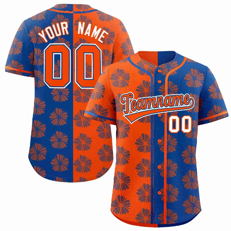 Baseball Jersey for Team Custom Fit-Custom Orange Royal Split Fashion Flower Graffiti Pattern Authentic Baseball Jersey