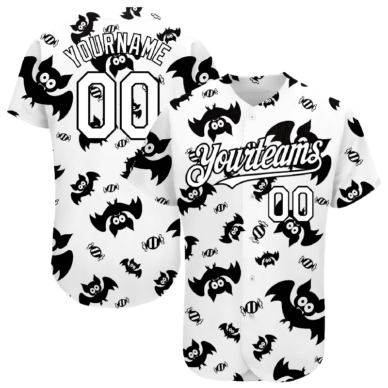 Baseball Jersey for Youth Sports Apparel-Custom White Black 3D Pattern Design Bat Authentic Baseball Jersey