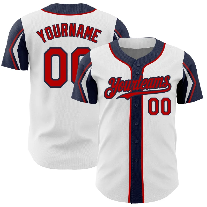 Baseball Jersey for Softball and Baseball Wear-Custom White Red-Navy 3 Colors Arm Shapes Authentic Baseball Jersey