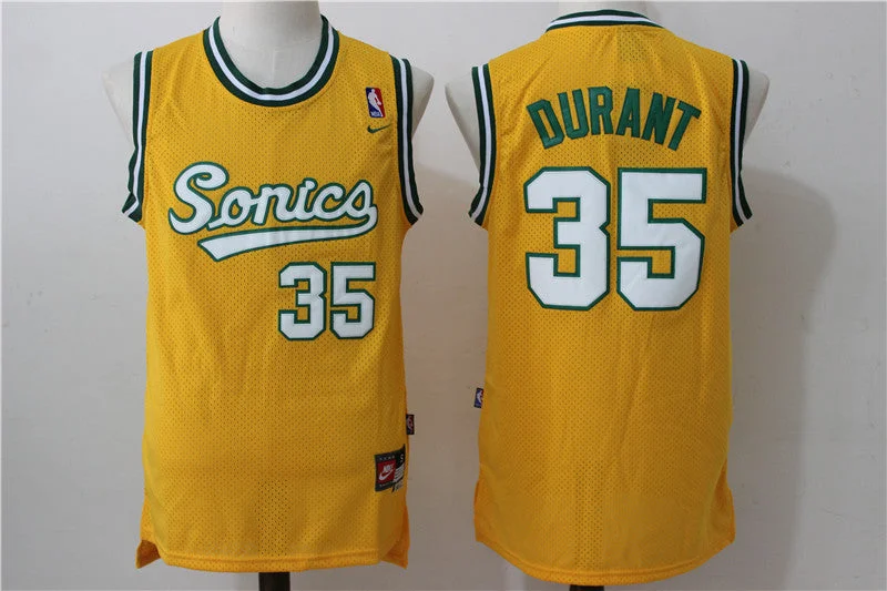 Basketball Jersey for Personalized Game Day Apparel-SuperSonics 35 Kevin Durant Yellow Stitched Basketball Jersey