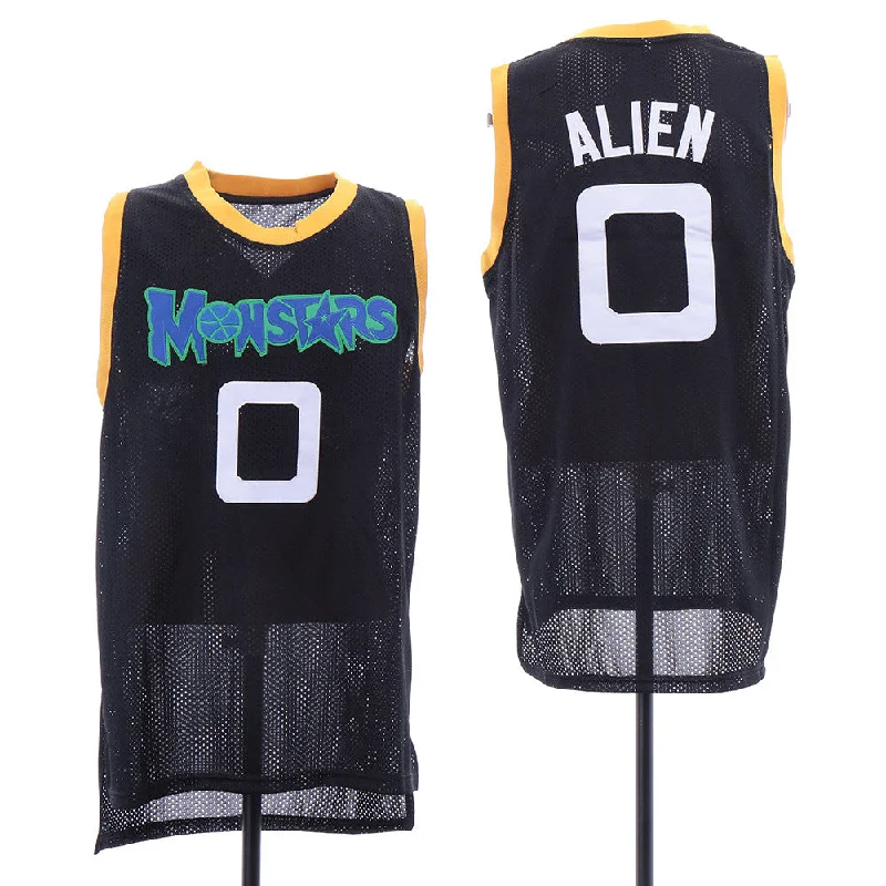 Basketball Jersey for Custom Fan Jerseys-Monstars 0 Alien Black Space Jam Stitched Mesh Movie Basketball Jersey