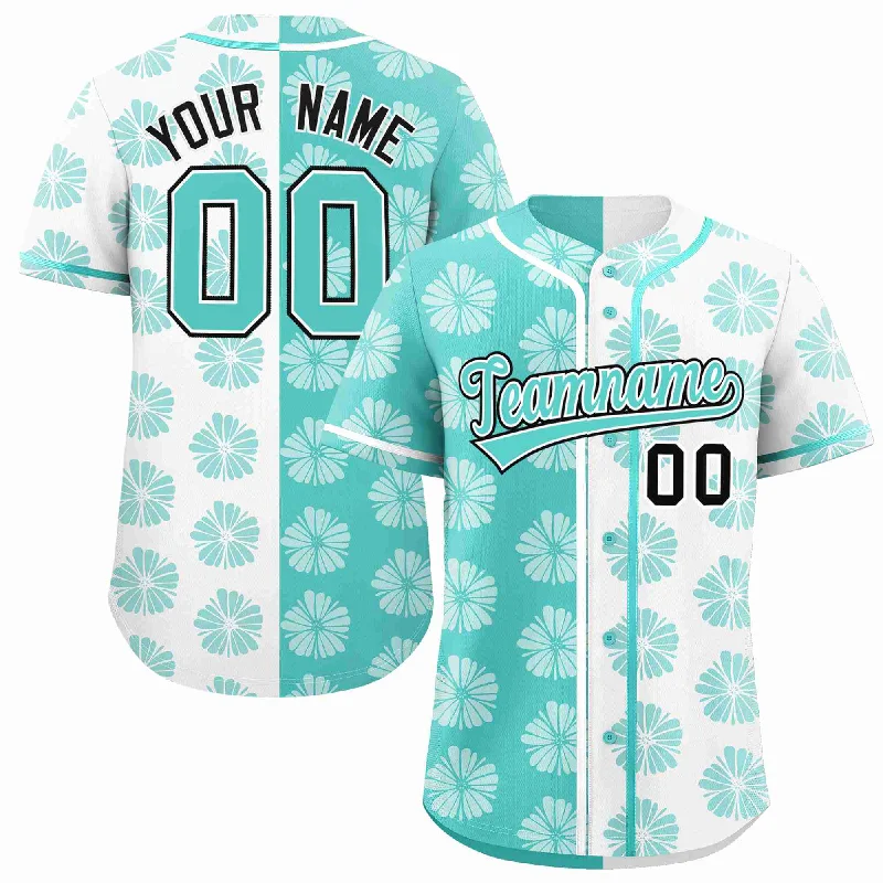 Baseball Jersey for Premium Fan Support-Custom Aqua White Split Fashion Flower Graffiti Pattern Authentic Baseball Jersey