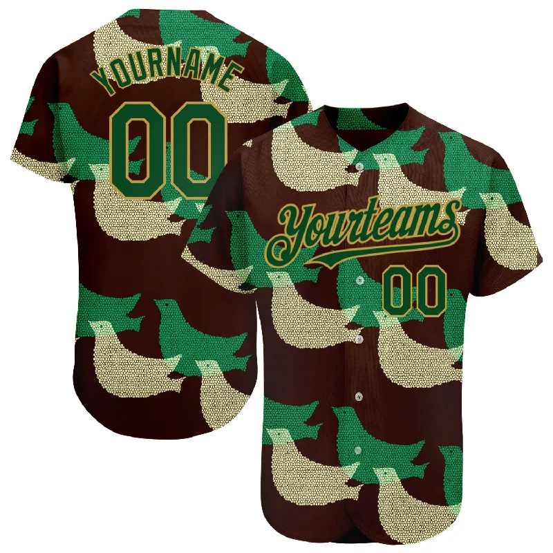 Baseball Jersey for Comfortable Cotton Fabric-Custom Black Green-Old Gold 3D Pattern Design Bird Authentic Baseball Jersey