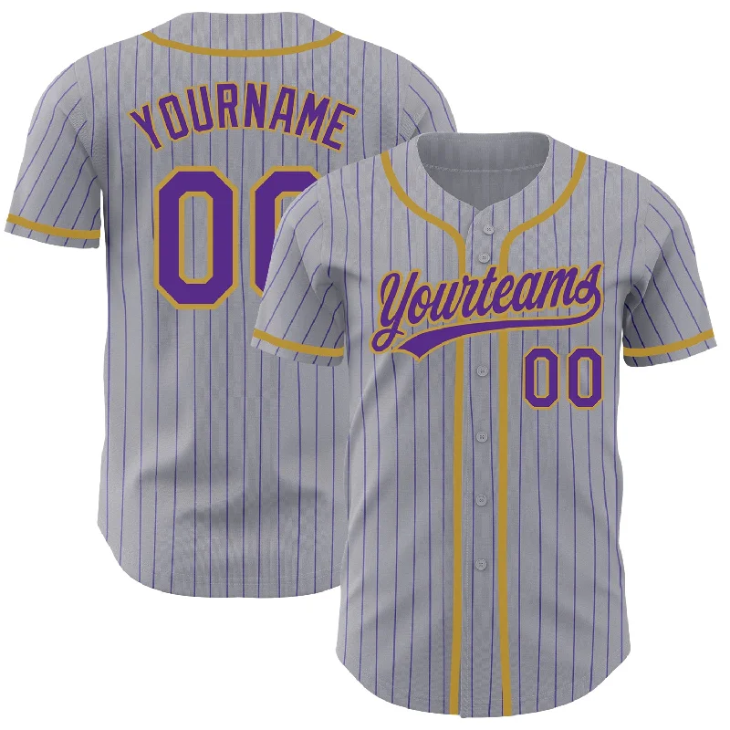 Baseball Jersey for High-Quality Cotton Designs-Custom Gray Purple Pinstripe Old Gold Authentic Baseball Jersey