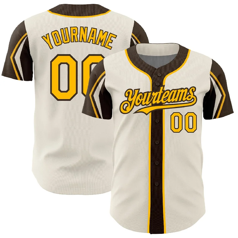 Baseball Jersey for Customizable Fanwear-Custom Cream Gold-Brown 3 Colors Arm Shapes Authentic Baseball Jersey