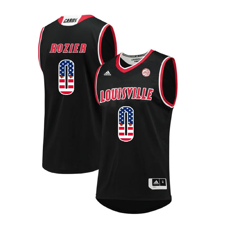 Basketball Jersey for Soft and Breathable Material-Louisville Cardinals 0 Terry Rozier Black USA Flag College Basketball Basketball Jersey