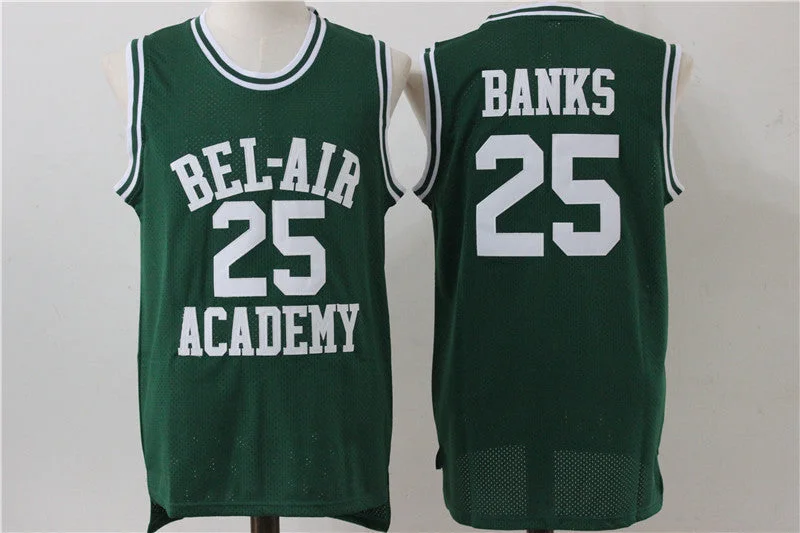 Basketball Jersey for Lightweight Game Wear-Bel Air Academy 25 Banks Green Stitched Basketball Basketball Jersey