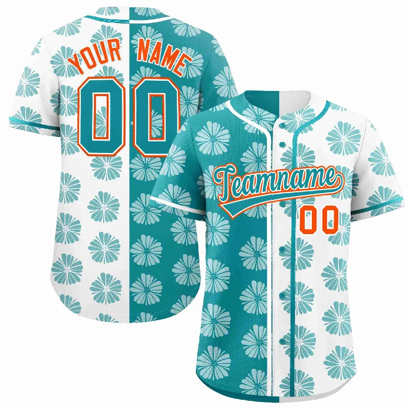 Baseball Jersey for Premium Custom Team Apparel-Custom Aqua White Split Fashion Flower Graffiti Pattern Authentic Baseball Jersey