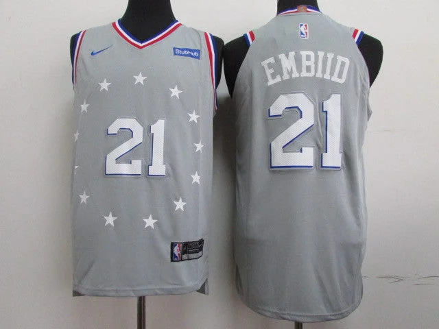 Basketball Jersey for Comfortable and Stretchable Material-76ers 21 Joel Embiid Gray 2018-19 City Edition Authentic Basketball Jersey