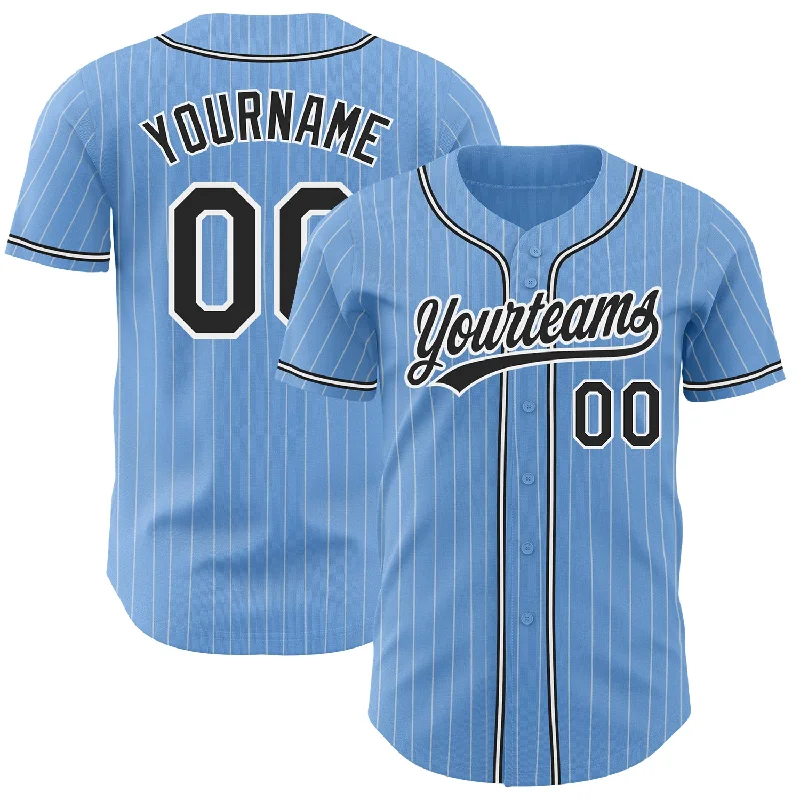 Baseball Jersey for School Baseball Uniforms-Custom Light Blue White Pinstripe Black Authentic Baseball Jersey