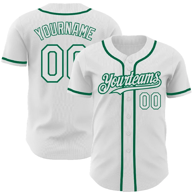 Baseball Jersey for Game Play Apparel-Custom White Kelly Green Authentic Baseball Jersey