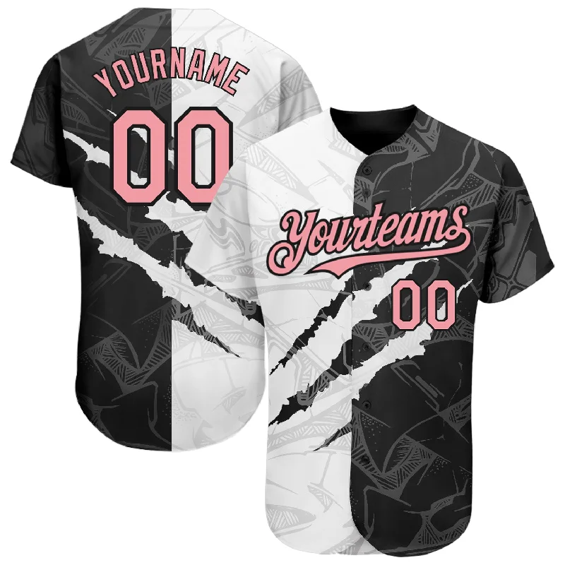 Baseball Jersey for Comfortable Game Wear-Custom Graffiti Pattern Medium Pink-Black 3D Scratch Authentic Baseball Jersey