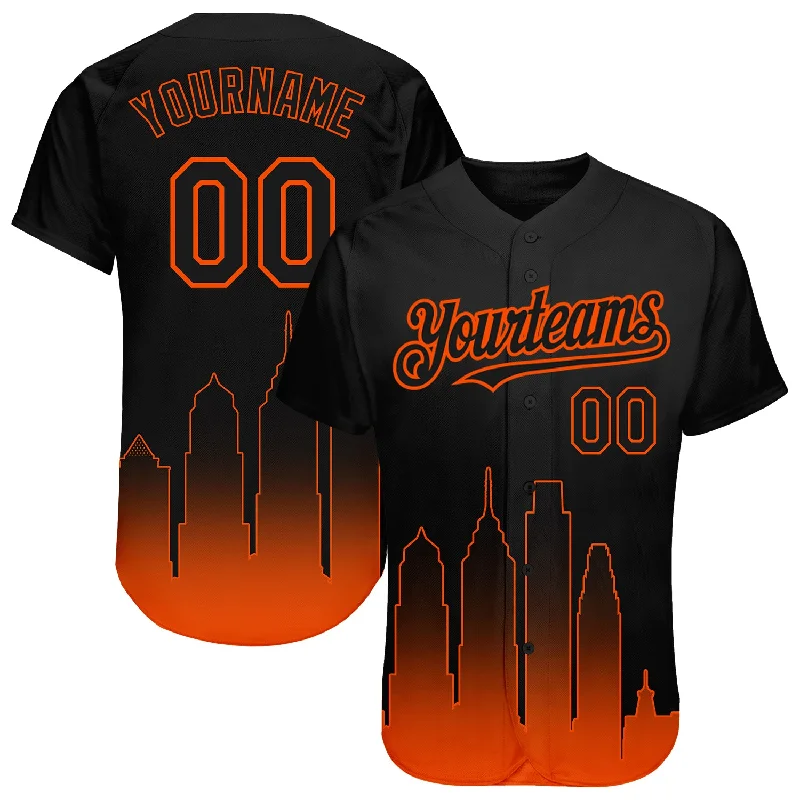 Baseball Jersey for Durable Material-Custom Black Orange 3D Philadelphia City Edition Fade Fashion Authentic Baseball Jersey